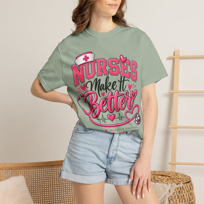 Nurse’s Make It Better Tee — Pink Stethoscope & Heartbeat Nursing Shirt