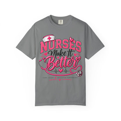Nurse’s Make It Better Tee — Pink Stethoscope & Heartbeat Nursing Shirt