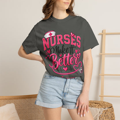 Nurse’s Make It Better Tee — Pink Stethoscope & Heartbeat Nursing Shirt