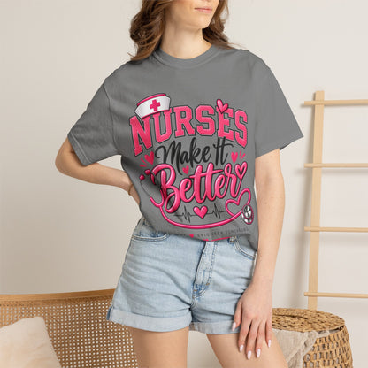 Nurse’s Make It Better Tee — Pink Stethoscope & Heartbeat Nursing Shirt