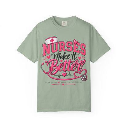 Nurse’s Make It Better Tee — Pink Stethoscope & Heartbeat Nursing Shirt